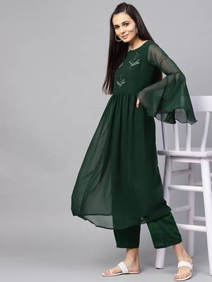 Beadwork Embroidered Georgette Kurta  4