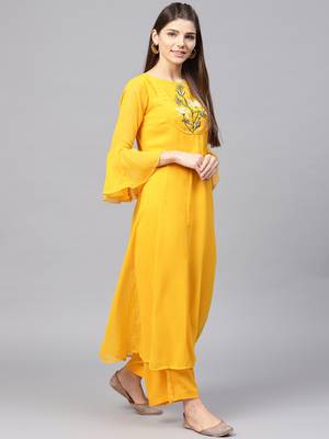 Beadwork Embroidered Georgette Kurta  5