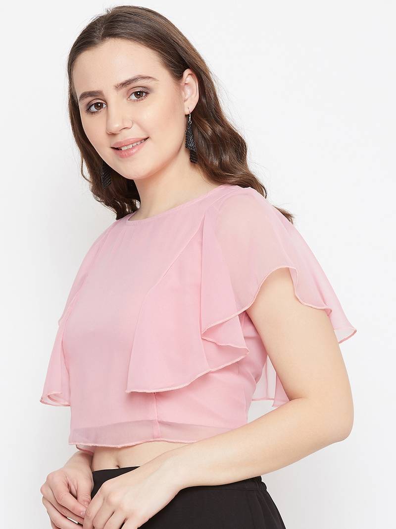 Solid Ruffled Crop Top