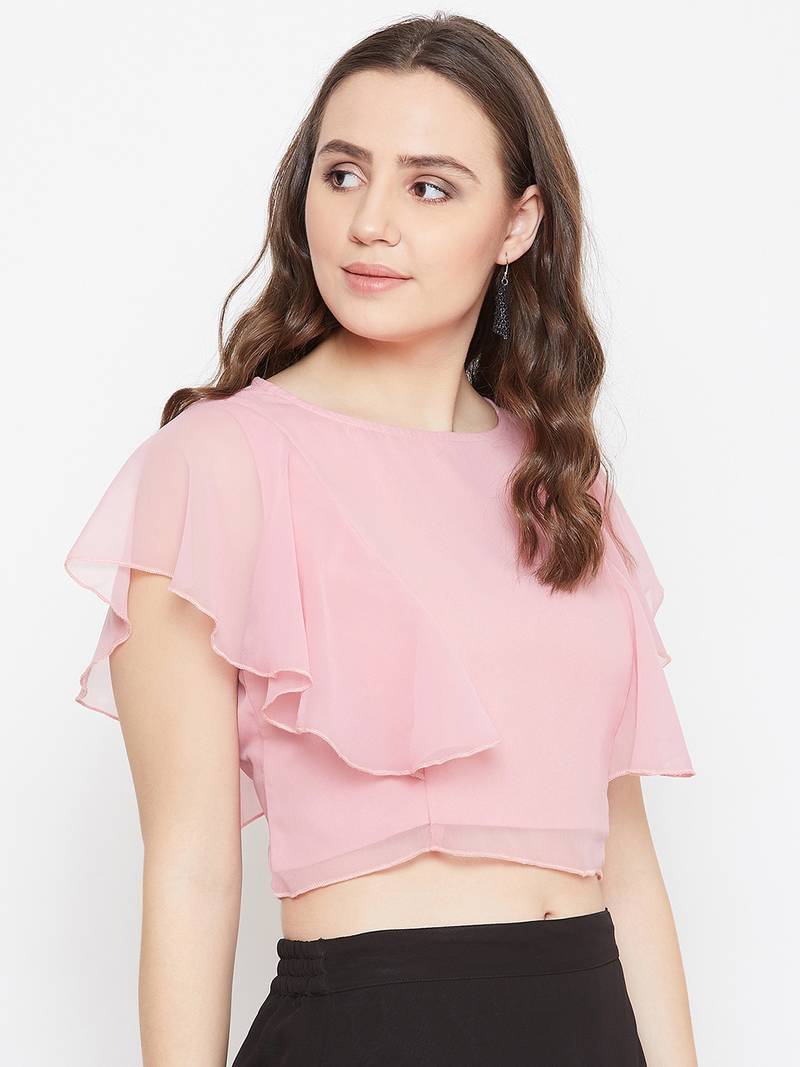 Solid Ruffled Crop Top