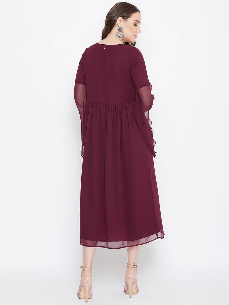 Handmade Sequinned Ruffled Sleeve Dress