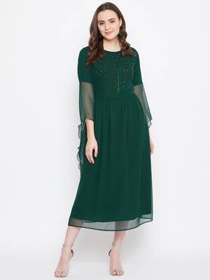 Handmade Sequinned Ruffled Sleeve Dress 1