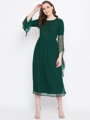Handmade Sequinned Ruffled Sleeve Dress 2