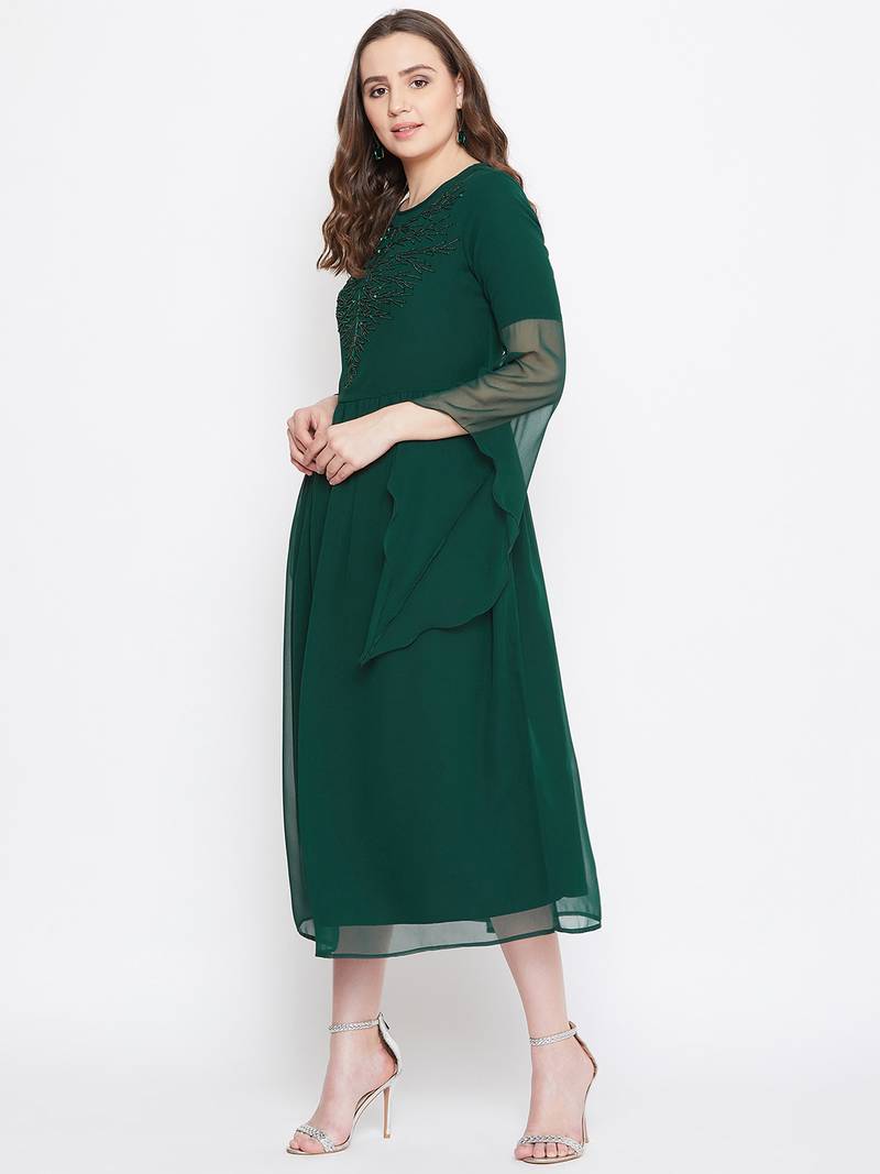 Handmade Sequinned Ruffled Sleeve Dress