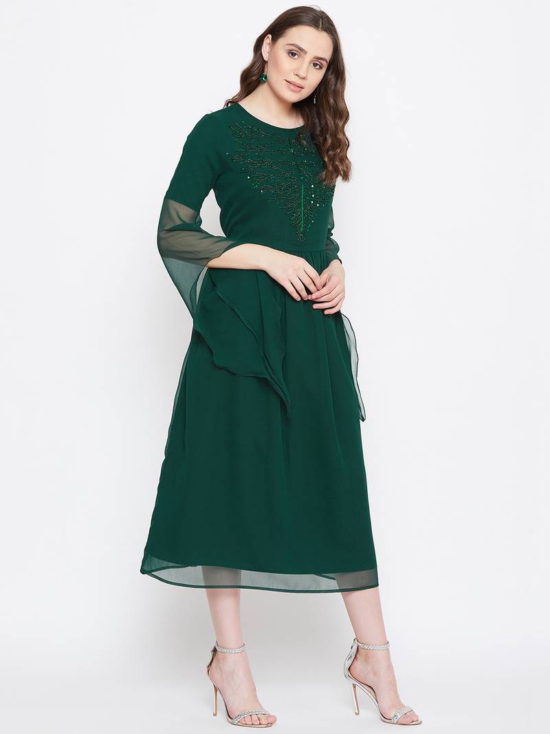 Handmade Sequinned Ruffled Sleeve Dress