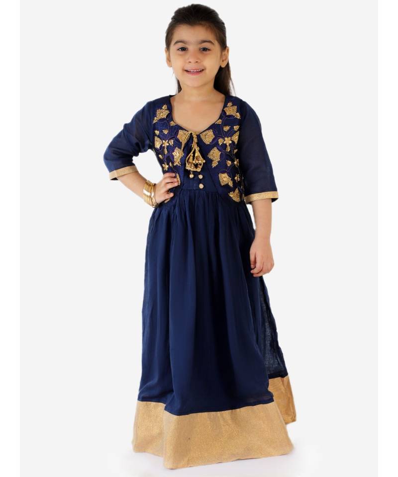 Kid1 Crush Cotton Gown With Embroiderd Jacket