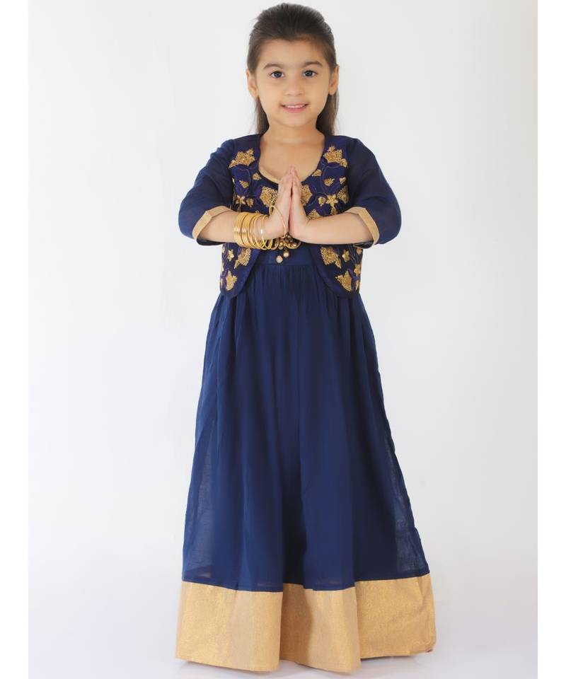 Kid1 Crush Cotton Gown With Embroiderd Jacket