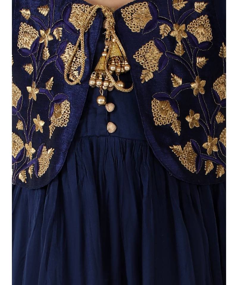 Kid1 Crush Cotton Gown With Embroiderd Jacket