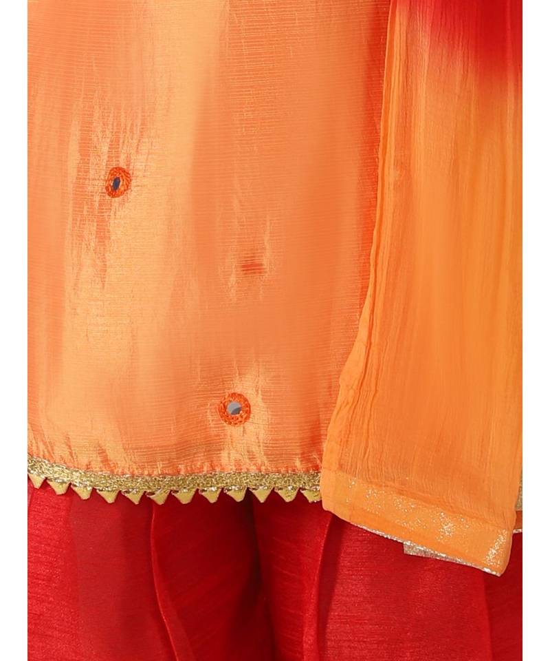 Mirror Work Short Kurti With Dhoti And Dupatta