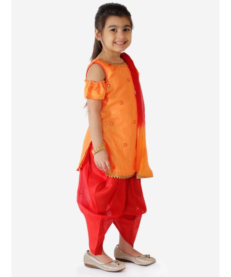 Mirror Work Short Kurti With Dhoti And Dupatta