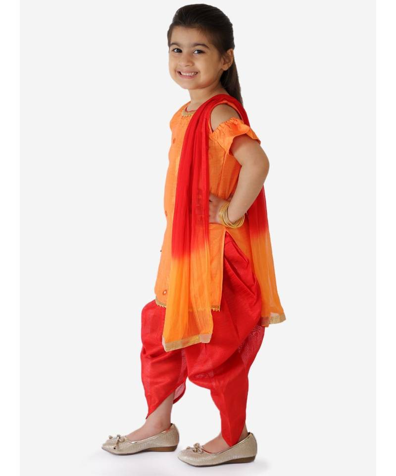 Mirror Work Short Kurti With Dhoti And Dupatta