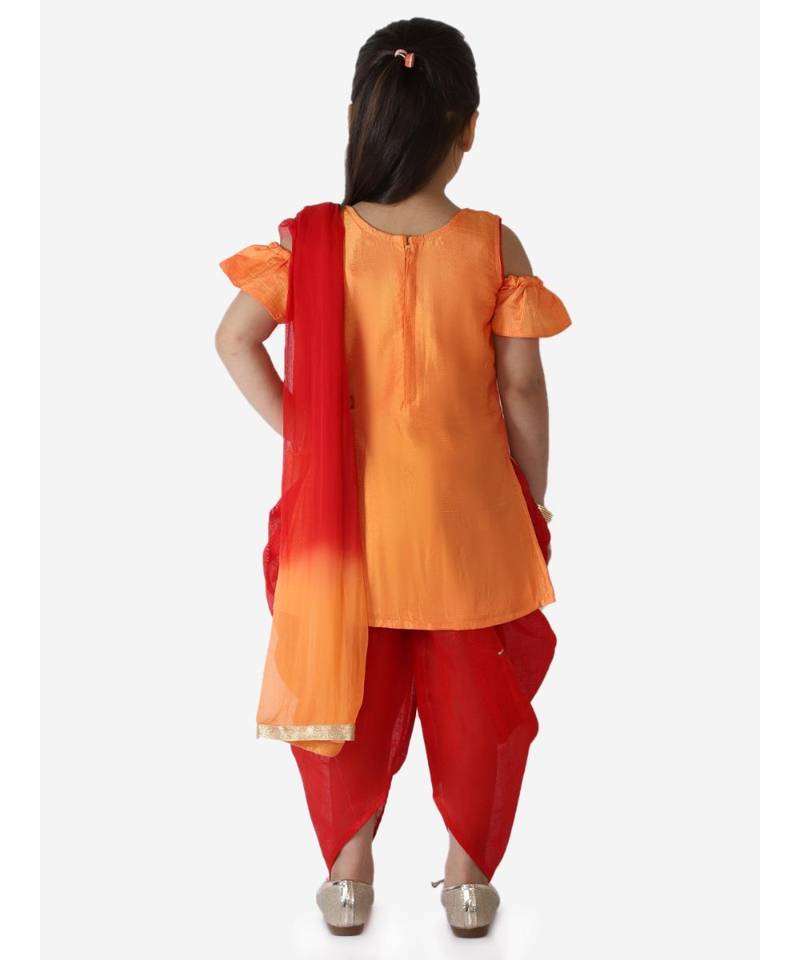 Mirror Work Short Kurti With Dhoti And Dupatta