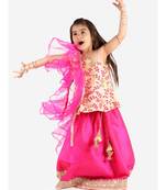 Kid1 Pari Peplum  Embroidered Top With Fuschia Lehenga And Net Frill Dupatta