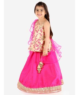Kid1 Pari Peplum  Embroidered Top With Fuschia Lehenga And Net Frill Dupatta 4
