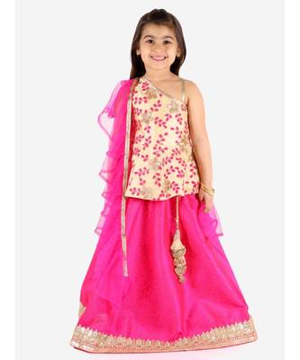 Kid1 Pari Peplum  Embroidered Top With Fuschia Lehenga And Net Frill Dupatta 6