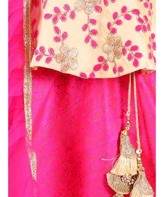 Kid1 Pari Peplum  Embroidered Top With Fuschia Lehenga And Net Frill Dupatta 8