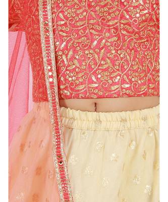 Kid1 Serena Gold Thread Embroidered Top With Jaquard Lehenga And Net  Dupatta 5
