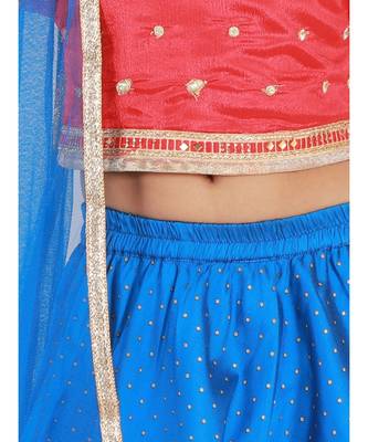 Kid1 Rosa Blue Short Choli  With Gold Print Lehenga And Net Dupatta 6