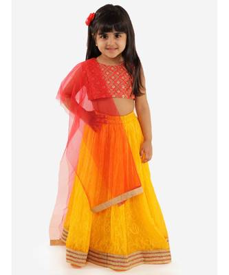 Lara Embroidered Choli With Bandhani Chiffon Lehenga 1