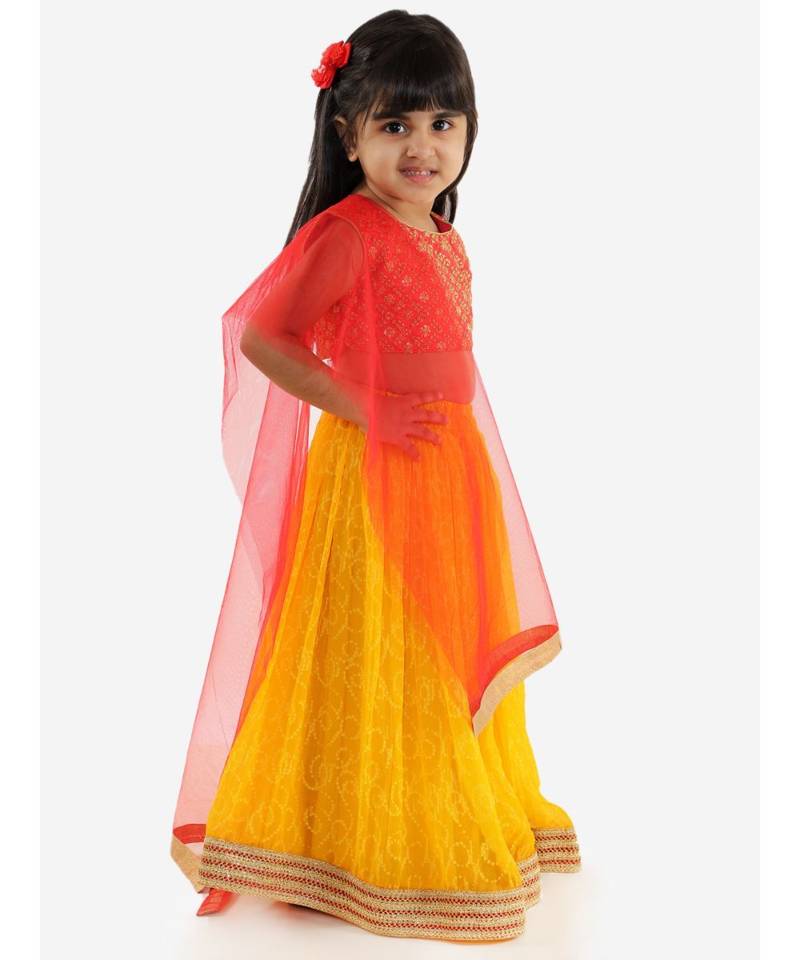 Lara Embroidered Choli With Bandhani Chiffon Lehenga