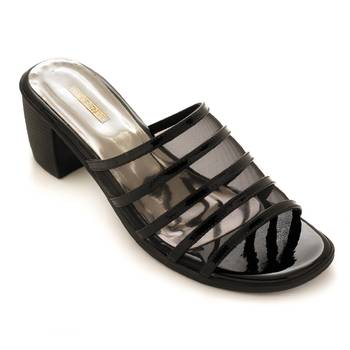 Black Transparent Block Heels For Women By Trends & Trades  1