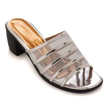 Silver Transparent Block Heels For Women By Trends & Trades  1