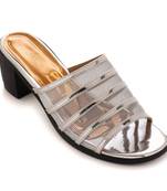 Silver Transparent Block Heels For Women By Trends & Trades 