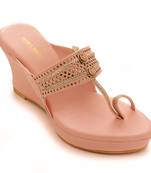 Pink Laser Cut Faux Leather Kolhapuri Wedges For Women By Trends & Trades 