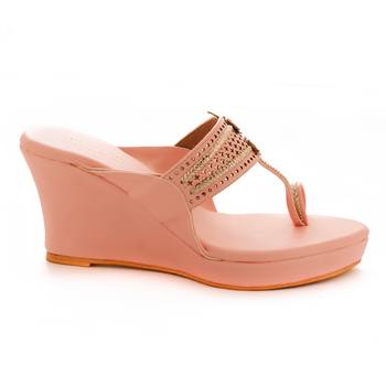 Pink Laser Cut Faux Leather Kolhapuri Wedges For Women By Trends & Trades  2