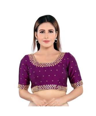 Mulbury Silk Padded Round Neck Wine Blouse 1