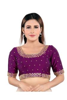 Mulbury Silk Padded Round Neck Wine Blouse