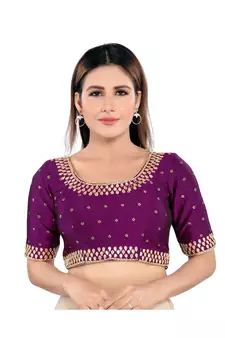 Mulbury Silk Padded Round Neck Wine Blouse