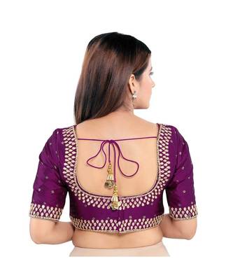 Mulbury Silk Padded Round Neck Wine Blouse 2