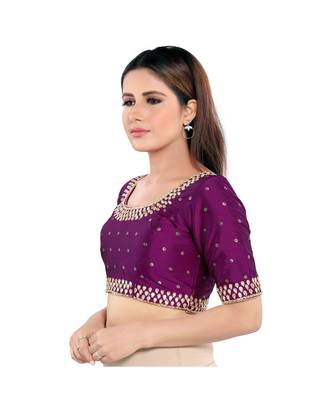 Mulbury Silk Padded Round Neck Wine Blouse 3