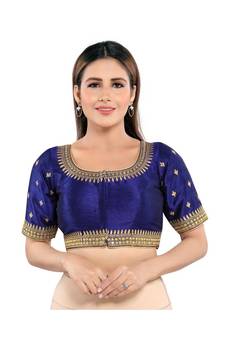 Mulbury Silk Padded Round Neck Navy-Blue Blouse