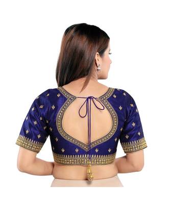 Mulbury Silk Padded Round Neck Navy-Blue Blouse 2