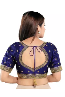 Mulbury Silk Padded Round Neck Navy-Blue Blouse