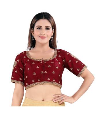 Mulbury Silk Padded Round Neck Maroon Blouse 1