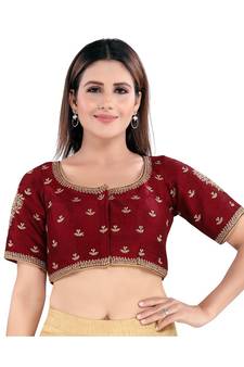 Mulbury Silk Padded Round Neck Maroon Blouse