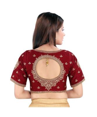 Mulbury Silk Padded Round Neck Maroon Blouse 2