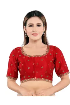Mulbury Silk Padded Round Neck Red Blouse