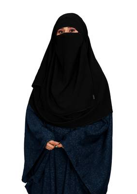 JSDC Women Casual Wear Islamic Plain Instant Hijab + Niqab Style Bubble Georgette Veil Scarf 2
