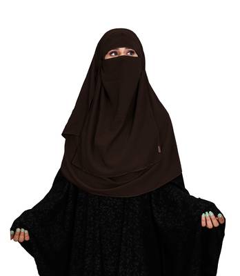 JSDC Women Daily Wear Islamic Plain Instant Hijab + Niqab Style Bubble Georgette Veil Scarf 3