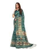 Touch Trends Aqua Color Chanderi Silk Digital Printed Saree