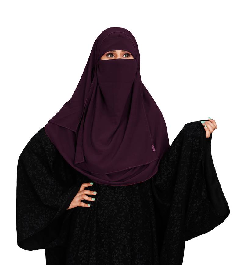 JSDC Women Modest Wear Islamic Plain Instant Hijab + Niqab Style Bubble Georgette Veil Scarf