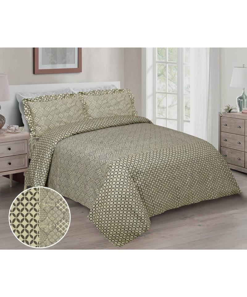 Cotton Green Printed  Double Bed King Size Bed Sheet With Pillow Cover