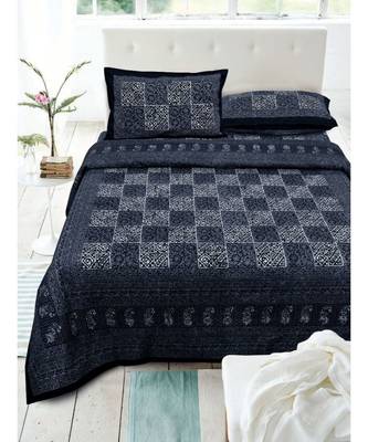 Cotton Black Dabu Print  Double Bed King Size Bed Sheet With Pillow Cover 1