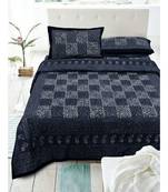 Cotton Black Dabu Print  Double Bed King Size Bed Sheet With Pillow Cover