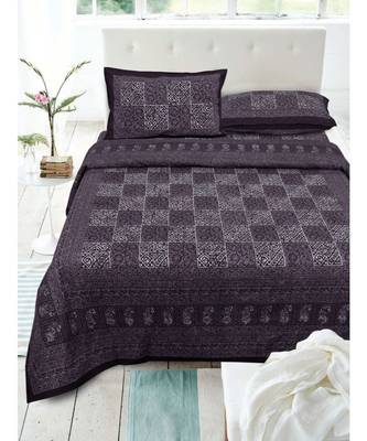 Cotton Purple  Dabu Print  Double Bed King Size Bed Sheet With Pillow Cover 1