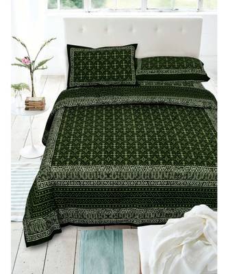 Cotton Green  Dabu Print  Double Bed King Size Bed Sheet With Pillow Cover 1
